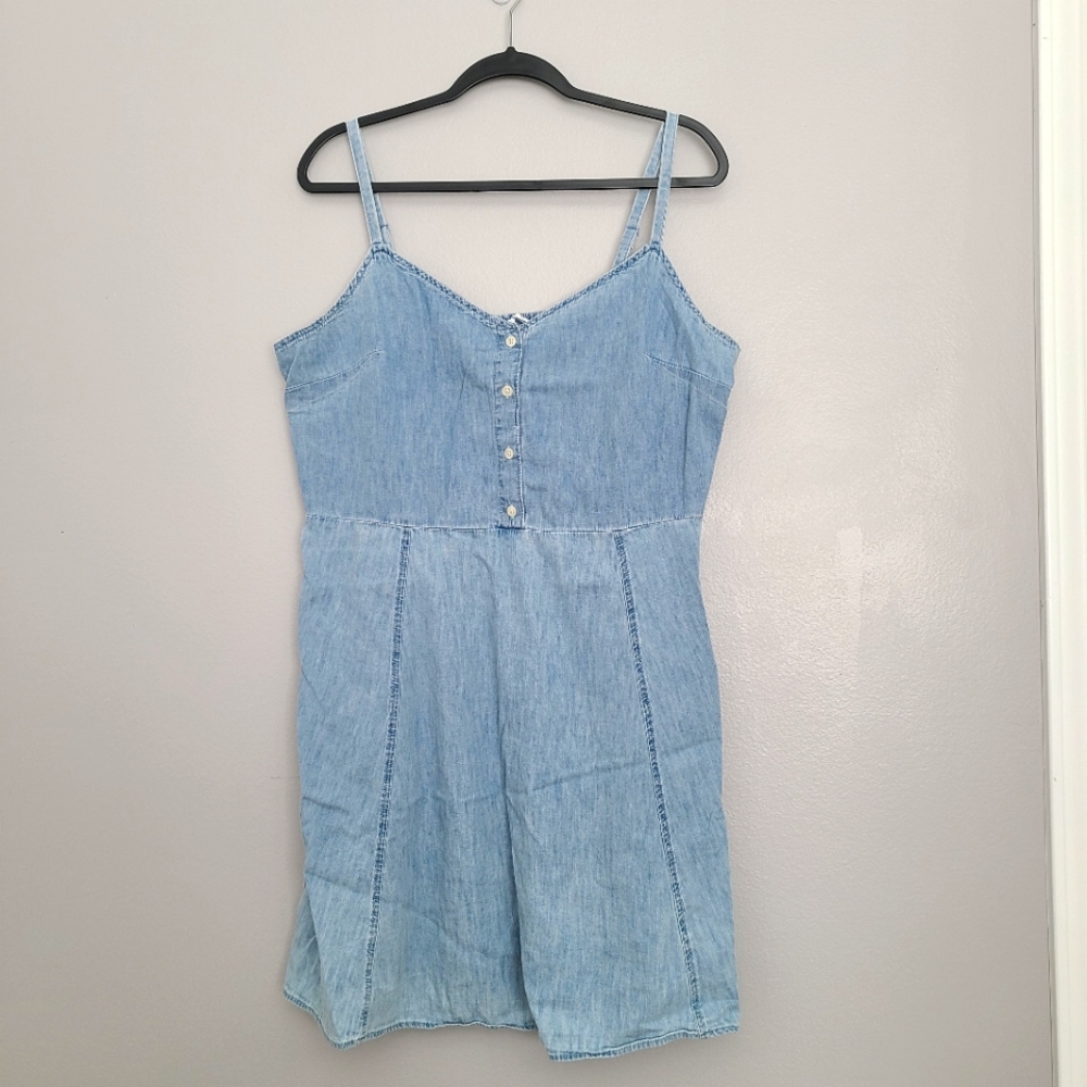 GAP Cotton Chambray Denim A-Line Casual Minimal Retro Dress Adjustable Straps XL